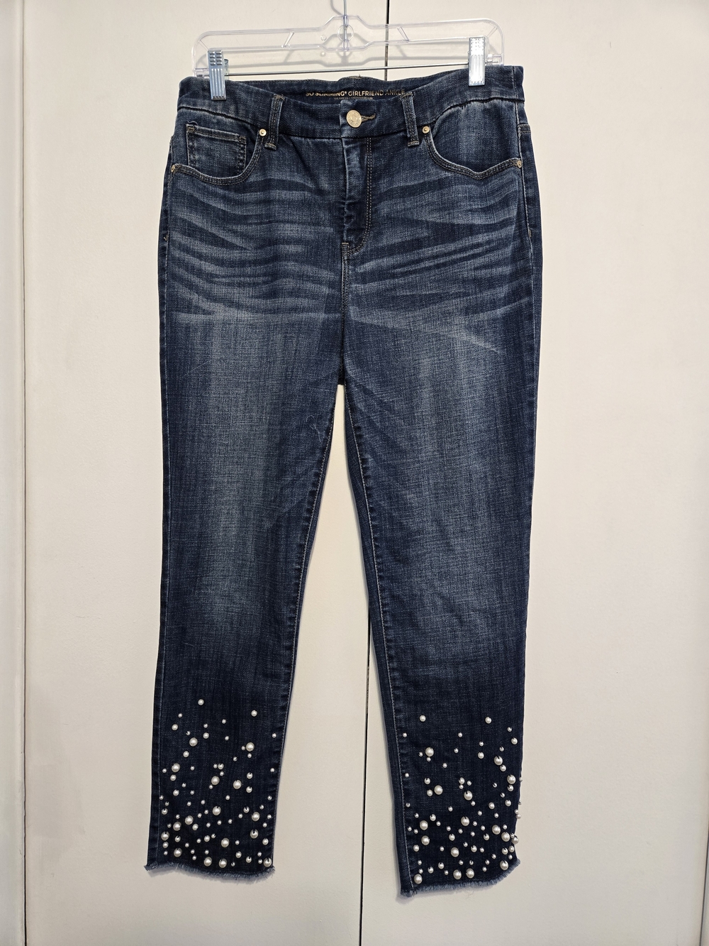 Chico's So Slimming Girlfriend Ankle Jeans Pearl Embellished Size 0.5 (6)